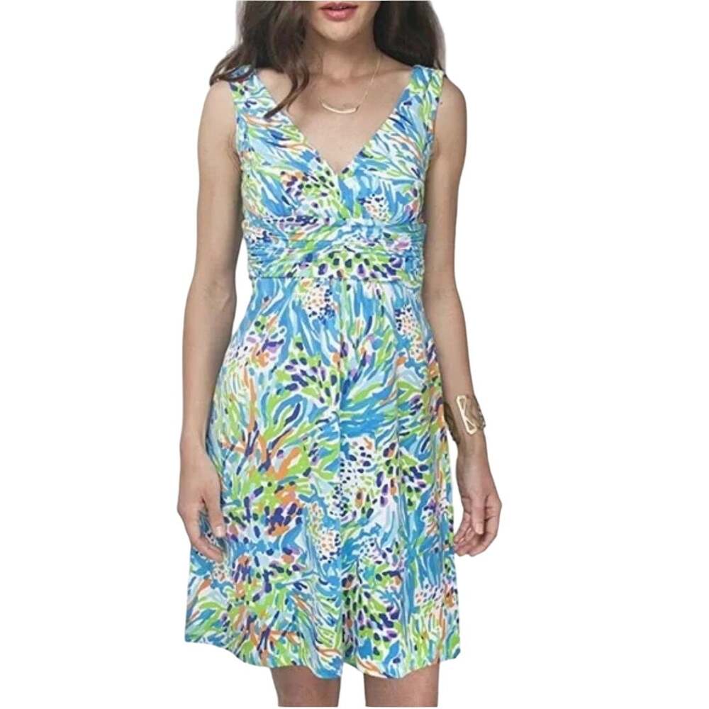 Lilly Pulitzer XS Sea Soiree Shianne V Neck Mini Dress Fit Flare Multicolor